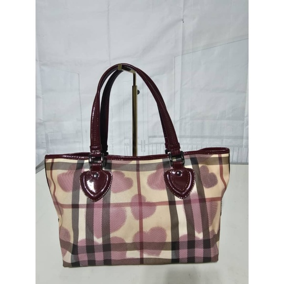 Authentic BURBERRY Supernova Check Canvas Heart Tote Bag - Picture 3 of 11